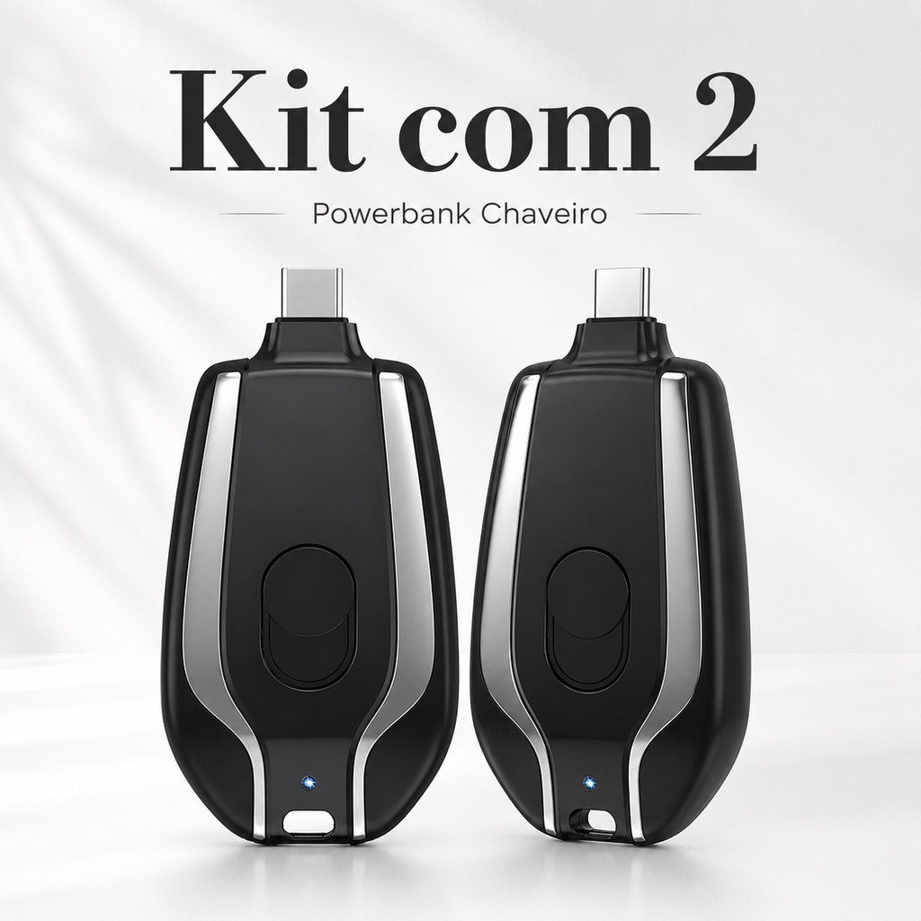 Kit 2 Mini Carregador de Chaveiro Portátil 1500mAh Ultra-Compacto Carregamento Rápido para TIPO-C XIMING