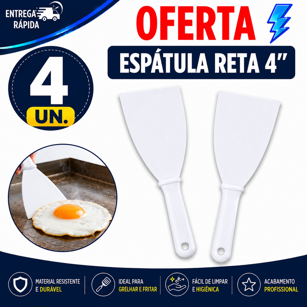 ESPÁTULA RETA AÇO INOX PARA VIRAR HAMBÚRGUER NA CHAPA