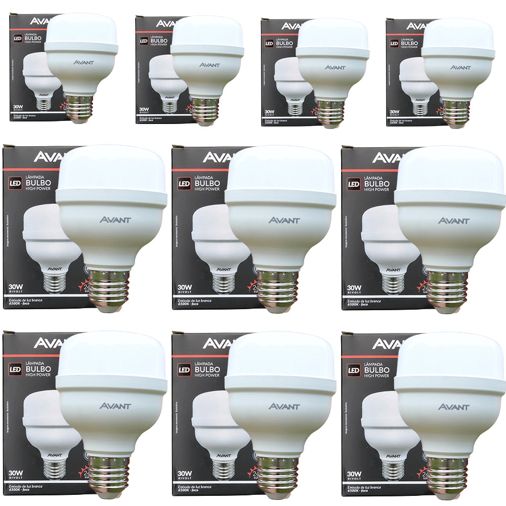 Kit 10 Lâmpadas LED Bulbo Avant 30W High Power 6500K Bivolt Alta Luminosidade Econômica
