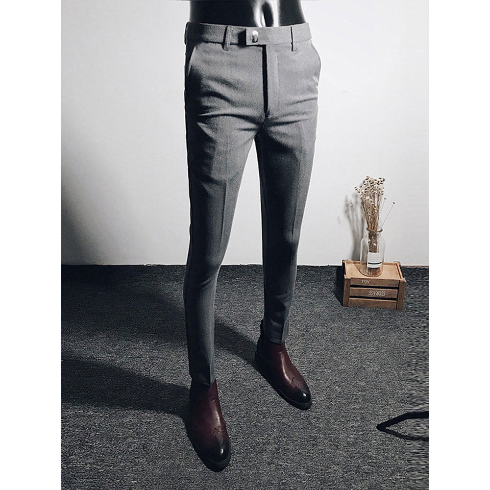 Calças cinza masculinas novo estilo fino-ajuste em linha reta High-End negócios calças casuais em linha reta bonito moda