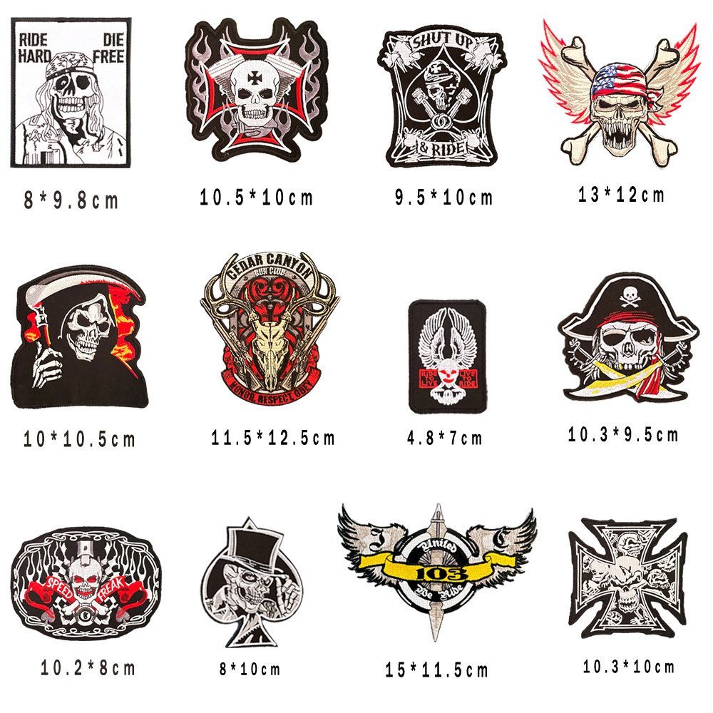 Patch de Tecido Bordado com Motivo de Espada Preta, Caveira, Estilo Punk, Ceifador, Pirata, Adesivo de Demônio 103 SE2A