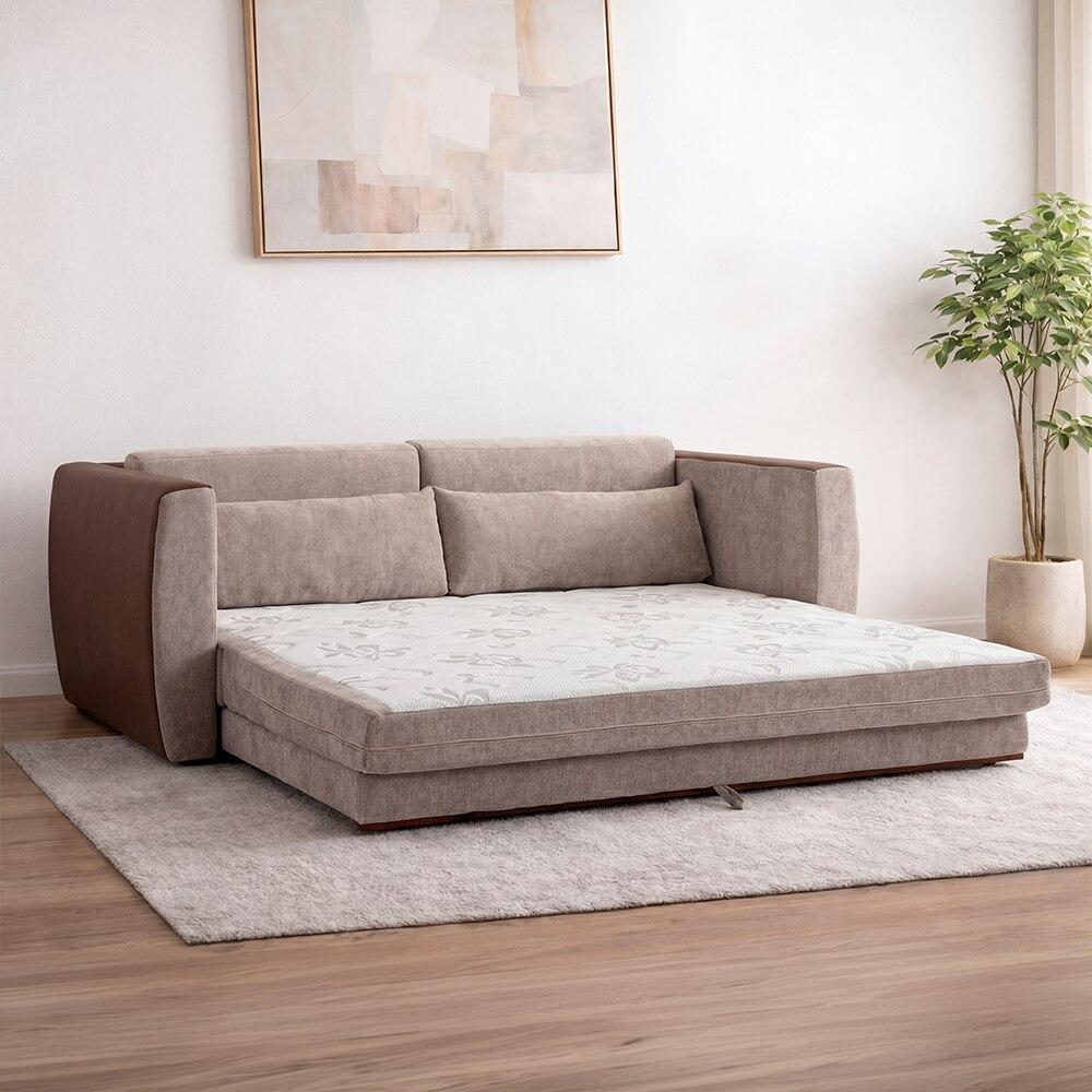 Sofá-Cama 3 Lugares Herval Star Marrom e Bege, 188 cm