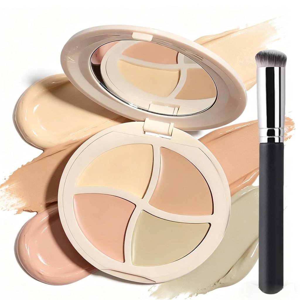 4 Nude Shades Concealer with Brush for Older Women,Hydrating Full Coverage Color Correcting Concealer for Dark Circles,U