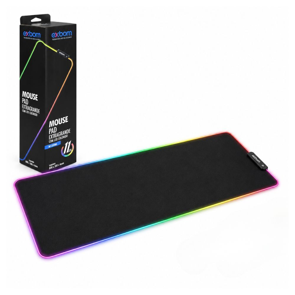 Mousepad Gamer Exbom Borda Led RGB 13 Cores 30x80cm USB Preto - MP-LED3080