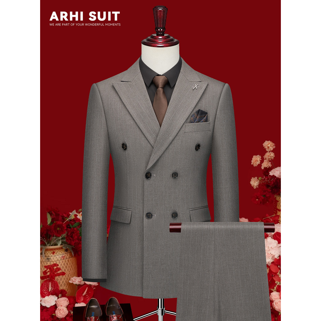 ARHI cinza terno masculino trespassado High-End britânico Retro Yuppie terno vestido de noivo de casamento