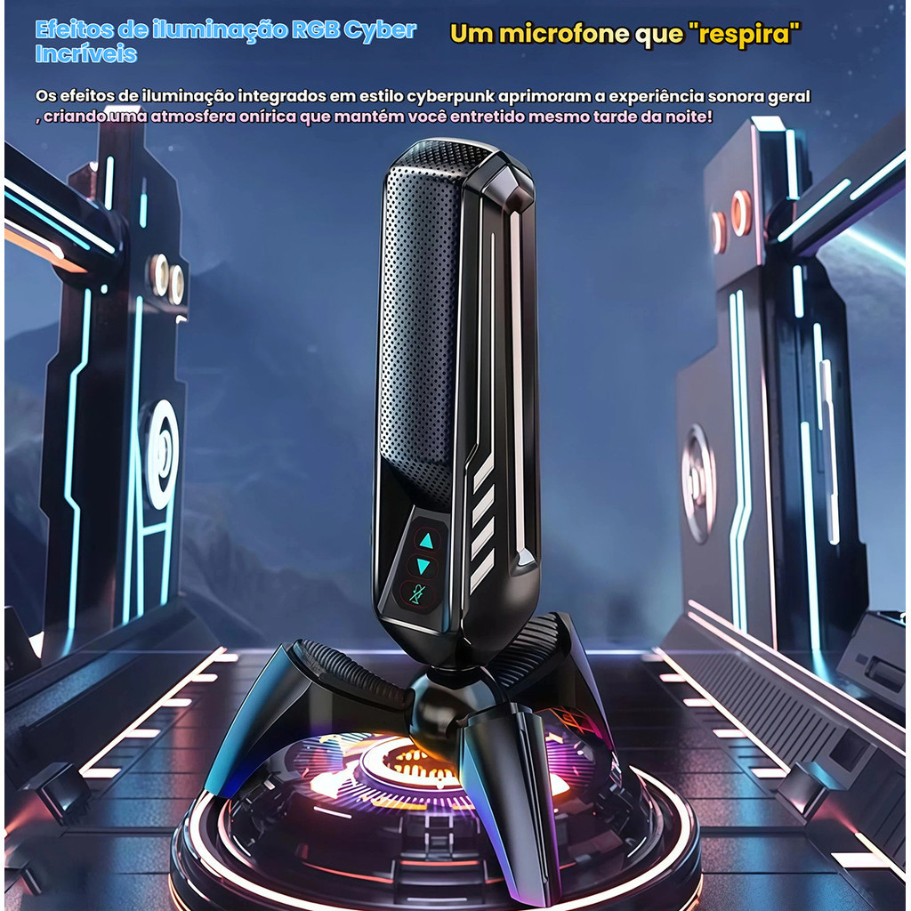 Microfone Gamer Stream Light Led Rgb Live Unidirecional
