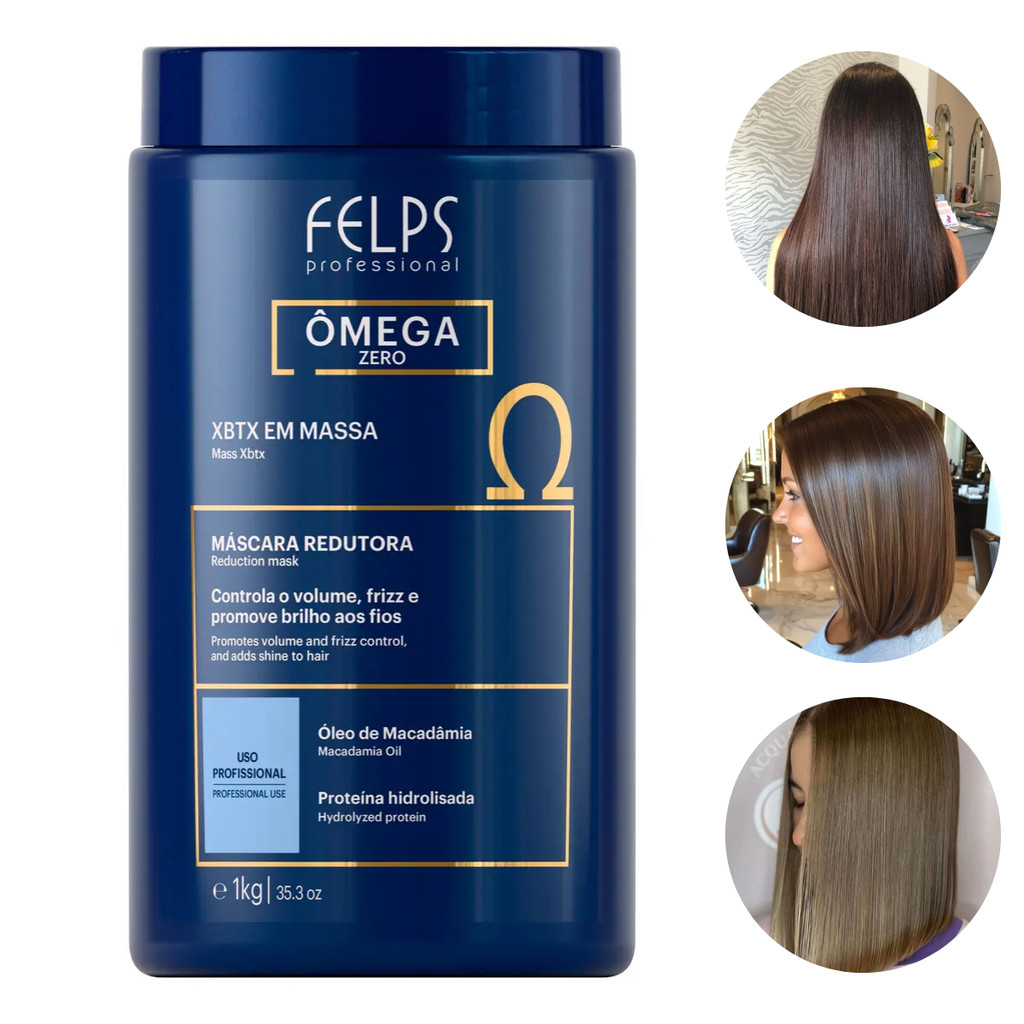 Btx Omega Zero Alisamento S/Formol Máscara Redutora Controle de Volume Brilho Felps Profissional 1Kg