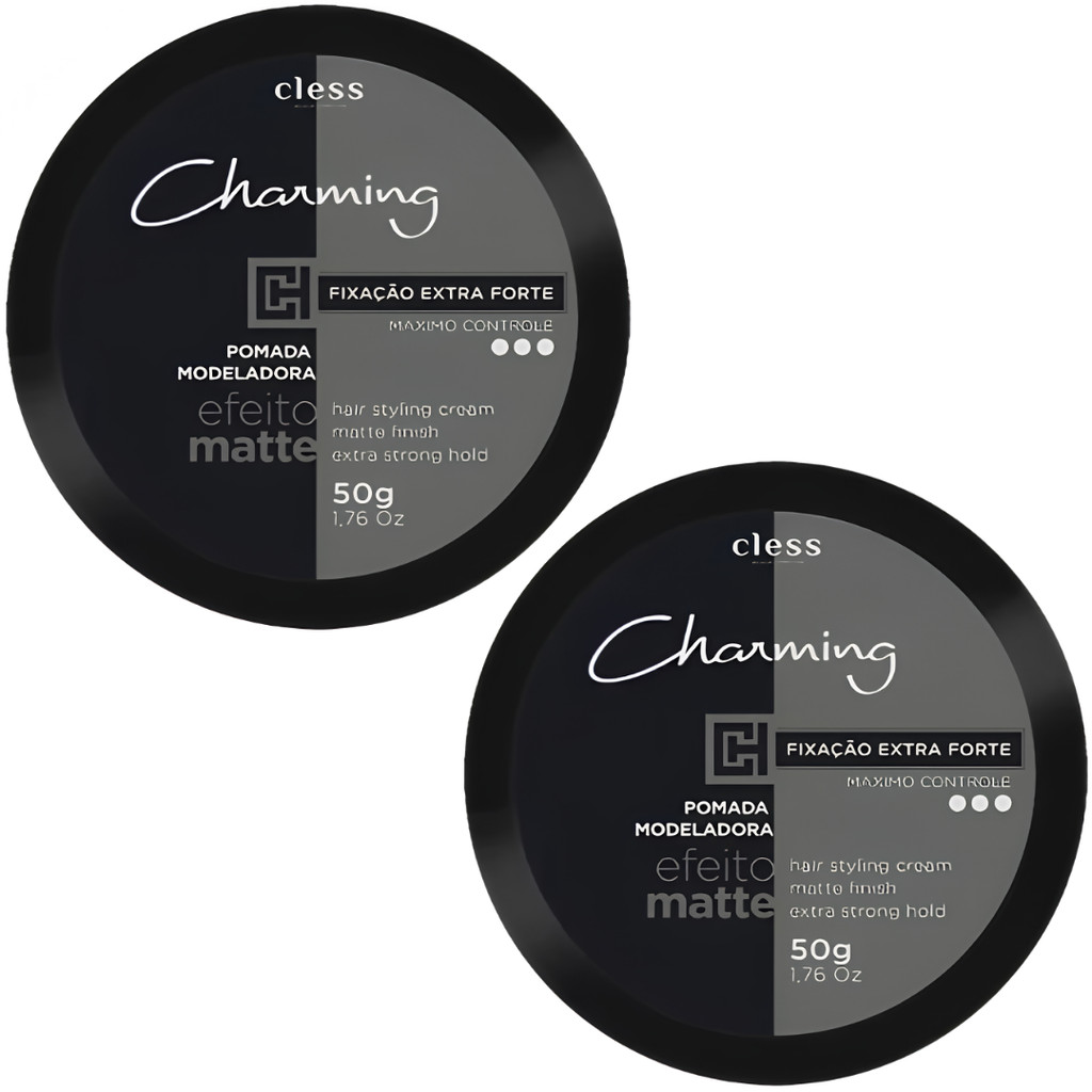 Kit 2 Pomada Cera Modeladora Charming Cless Efeito Matte Extra Forte Fixador Cabelo Masculino 50g