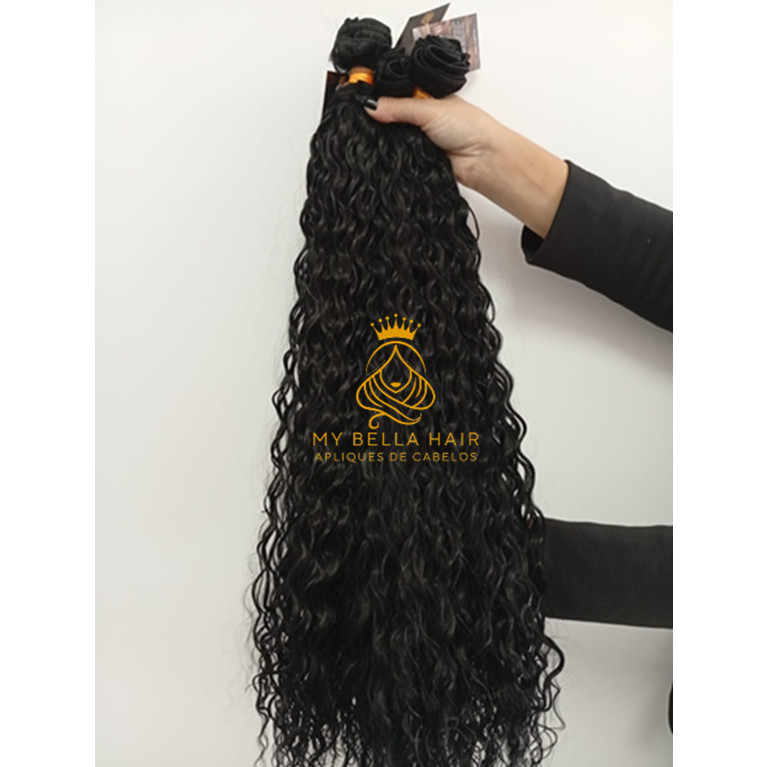 Aplique Cabelo 100% Semi Humano Na Tela Cacheado Preto 70cm igual Brasileiro do Sul