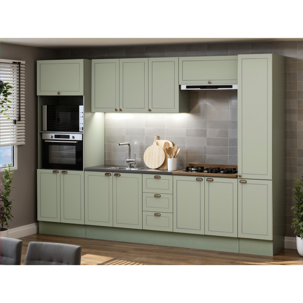 Cozinha Completa 6pçs Americana Verde Mint/Ebano C/ Rodape