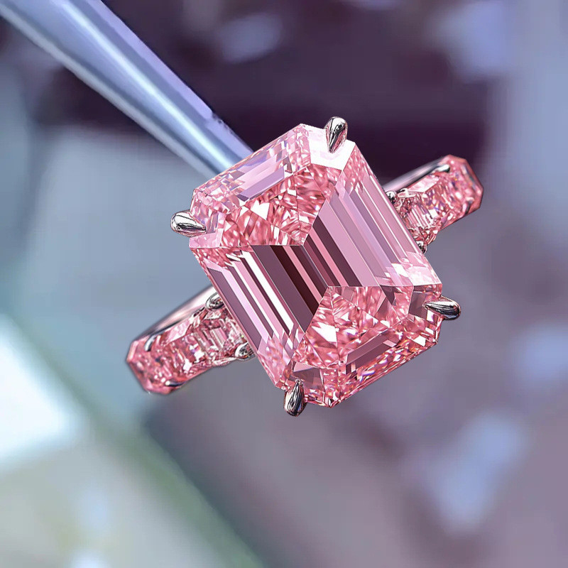 Luz de luxo High-End rosa anel feminino banhado a prata diamante índice dedo anel elegante All-Match Design anel