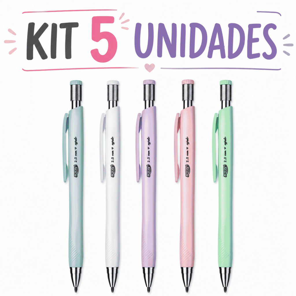 Lapiseira Escolar com Apontador 2.0mm - 5 Unidades - BRW