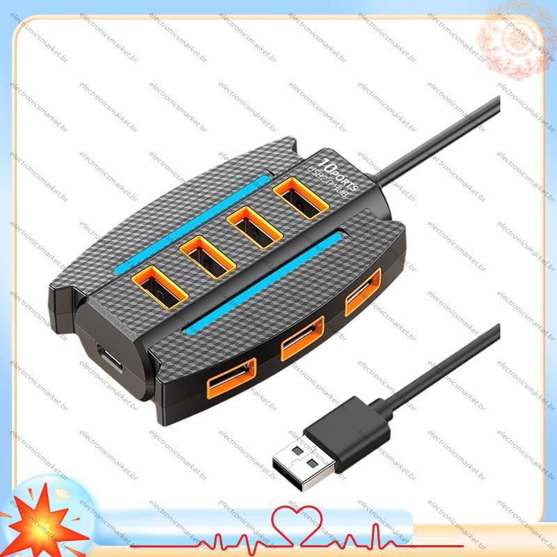 [Em Vendas E] Hub USB De 1.2 M 10 Portas 2.0 Divisor Leitor De Cartão Expansor Para Laptop PC Teclado Mouse Disco Rígido