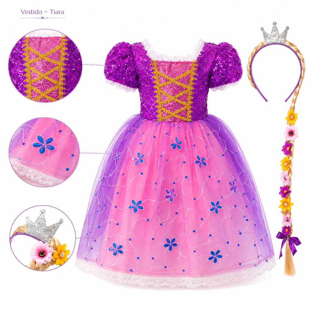 Fantasia Infantil Rapunzel Princesa Luxo Vestido Temático