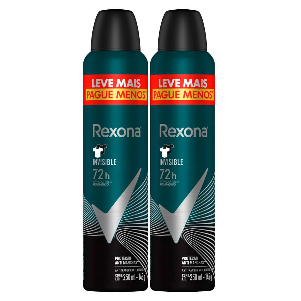 Kit 2 Antitranspirante Aerosol Rexona Men Invisible 250ml