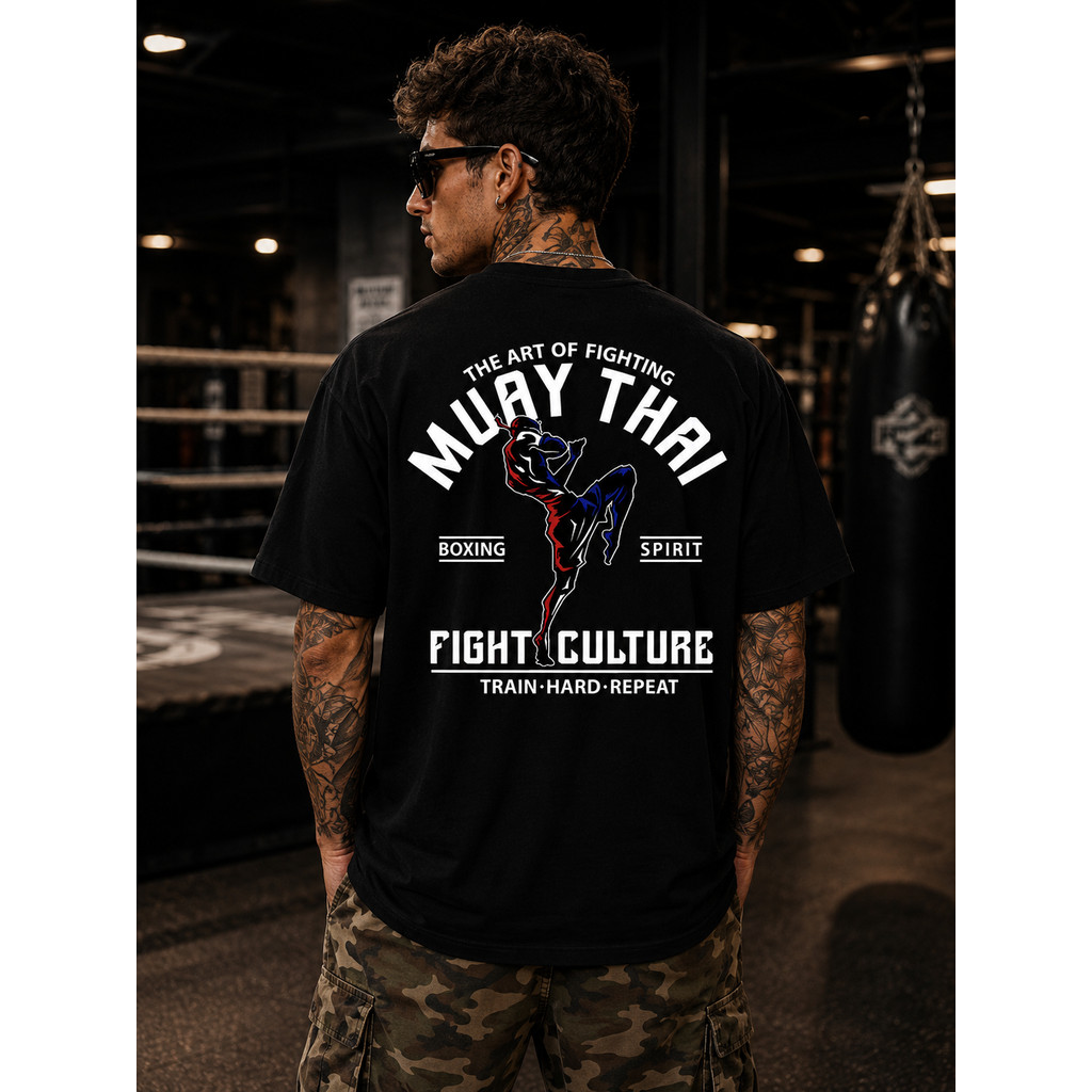 Camiseta Oversized Unissex Estampa Muay Thai Confortável Estilo Streetwear Style 100% Algodão