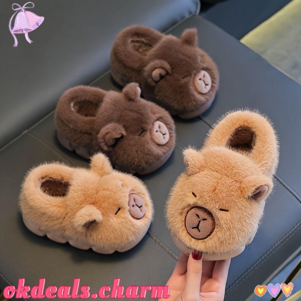 OKDEALS Chinelos Infantis , Sapatos De Algodão Macio Capivara Quentes Antiderrapantes Grossos Para Casa Inverno
