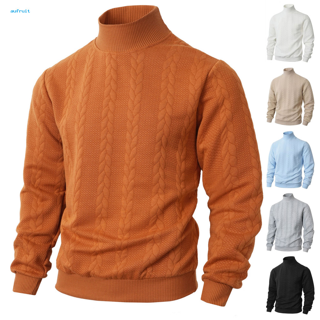 Versatile Base Layer Sweater for Men High-necked Men's Turtleneck Twisted Knit Pullover Casual Solid Color Top for Stree