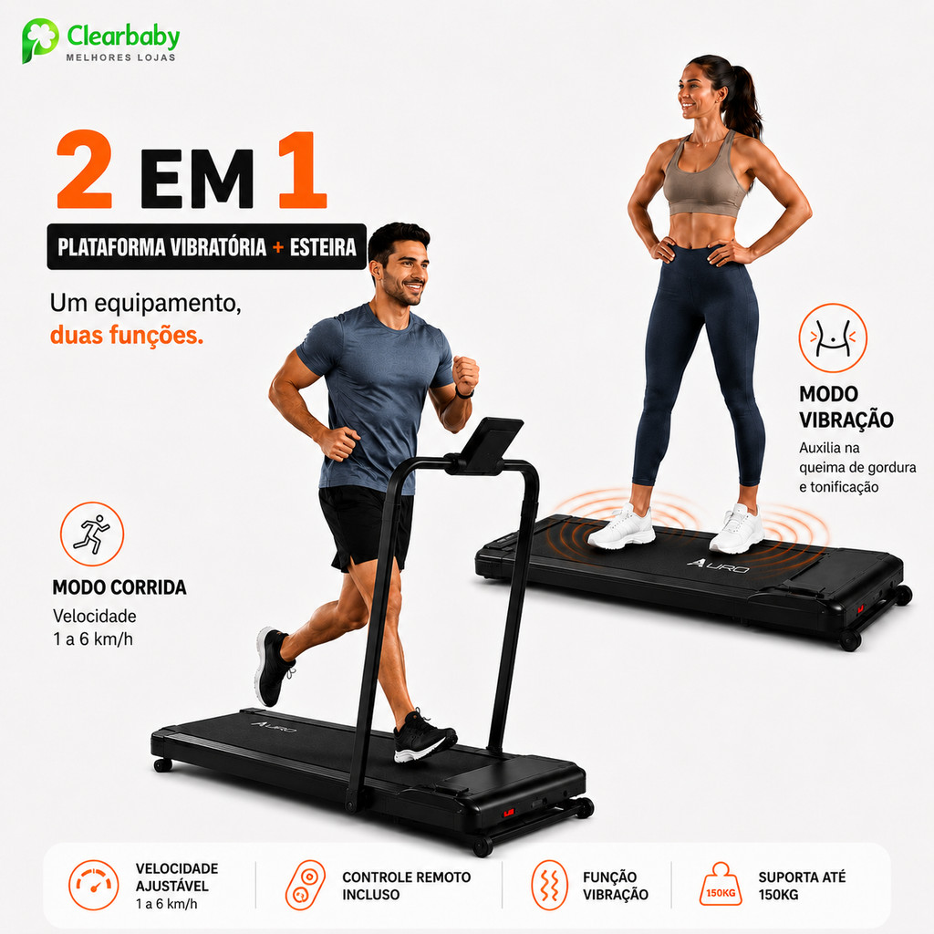4.0HP Esteira 2in1 (Vibratória + Corrida) Portátil Dobrável com Controle Remoto - Capacidade 150 kg