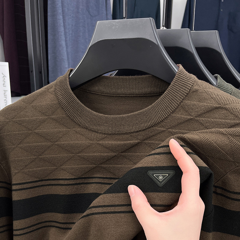 Camiseta de manga comprida para crianças de meia-idade, primavera outono, novo estilo masculino, suéter de malha Jacquar