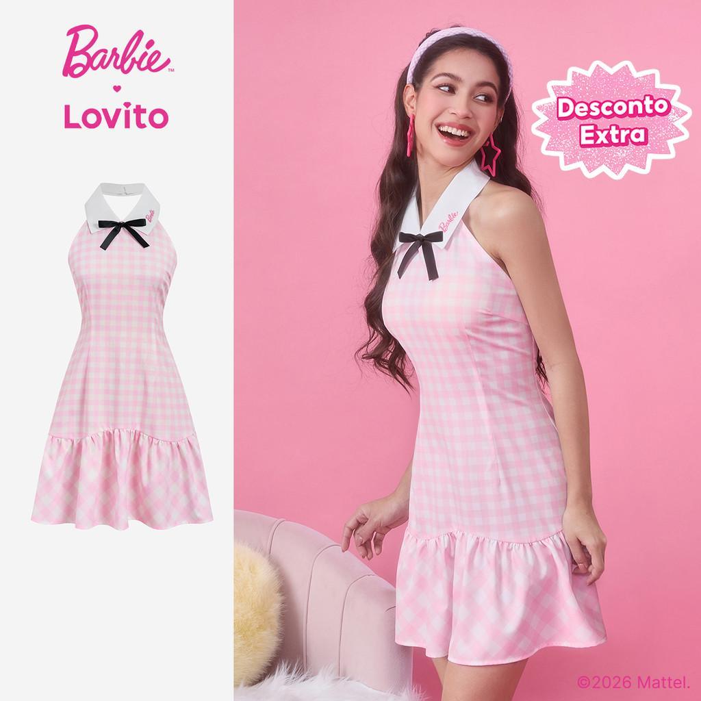 Barbie™ X Lovito Vestido Babydoll Delicado com Laço Frontal Colorblock Primavera/Verão LB1AD041