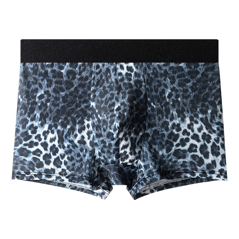4 pares de roupa íntima masculina de seda gelada sensação fresca estampa de leopardo cuecas boxer respiráveis estirament