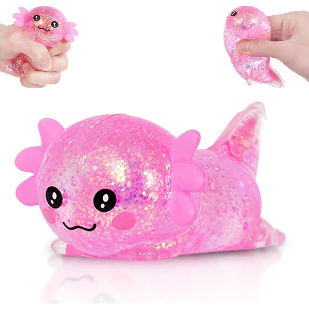 Brinquedo Squishy de Axolote Deitado - 1 Peça, Brinquedo de Apertar com Brilho e Retorno Lento, Brinquedo Anti-estresse