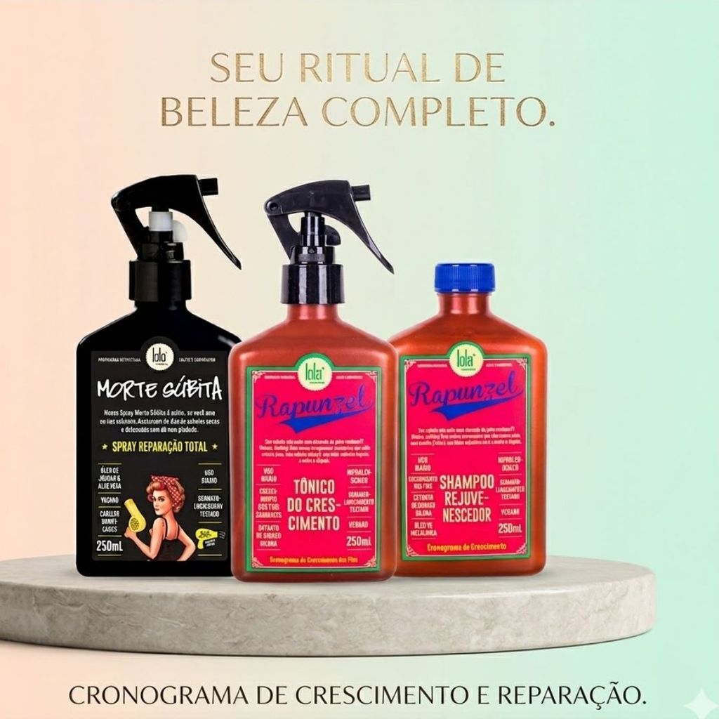 Kit Lola Cosmetics - Shampoo 250ml Rapunzel + Tônico 250ml Rapunzel + Leave-in Spary 250ml Morte Súbita