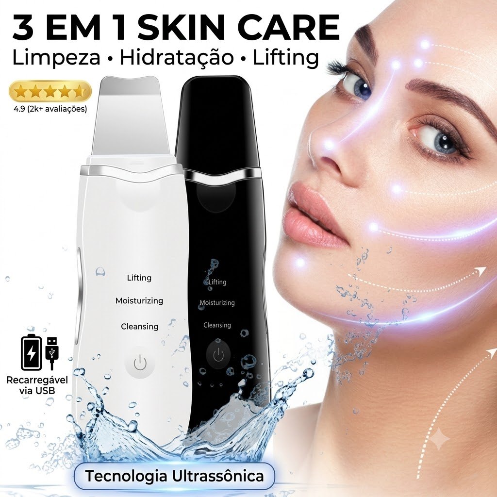 Peeling Ultrassônico Facial 3 em 1 Removedor de Cravos Limpeza e Lifting