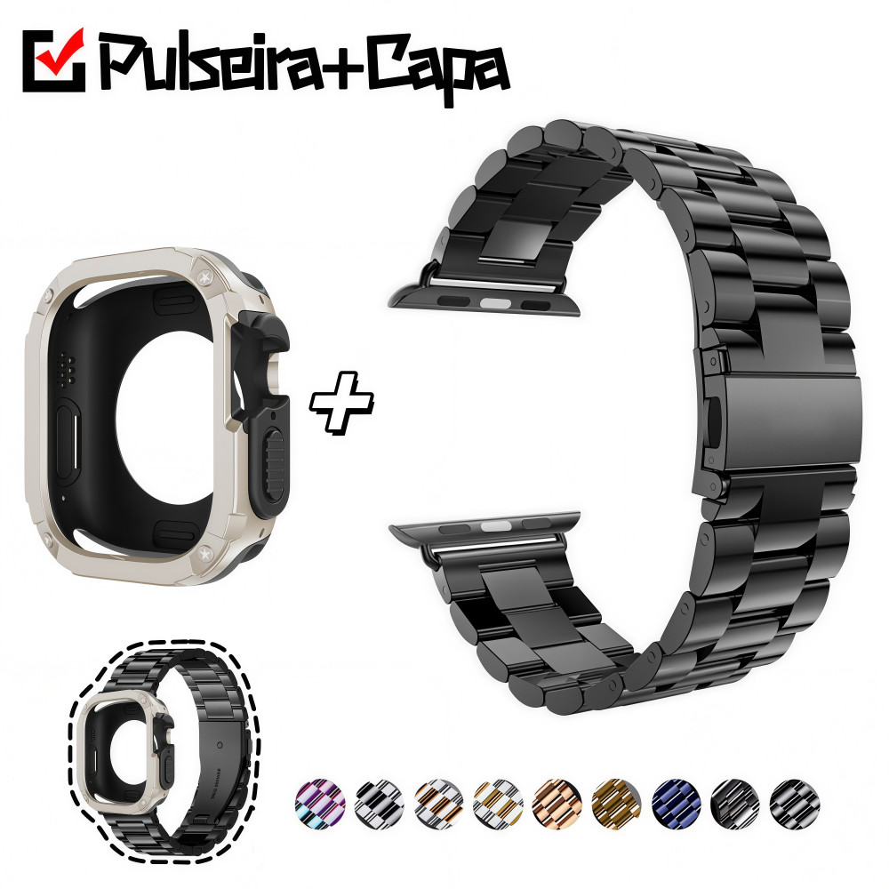 Aço Inoxidável Pulseira+2 Em 1 Bumper Case Kit Para Apple Watch 11 10 46mm 42mm