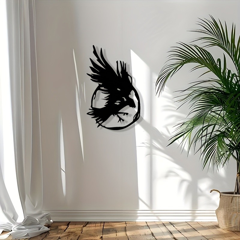 HELLOYOUNG Decoração De Arte De Parede Gótica Raven , Escultura De Pássaro Voador De Metal Para Sala De Estar , Jardim ,