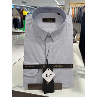 [2 cores] Camisa Yagoer Manga Comprida Algodão Spandex Mistura Micro-Elástico Antirrugas Verificado Camisa Slim-Fit12483