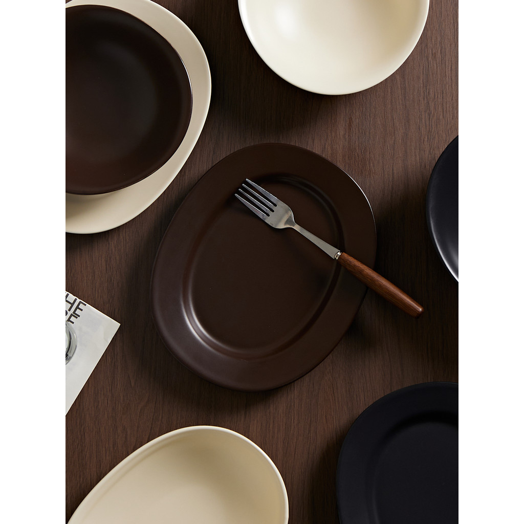 Prato de cerâmica de alta qualidade, prato Oval fosco estilo Medieval, prato de café da manhã, sobremesa, talheres, tige