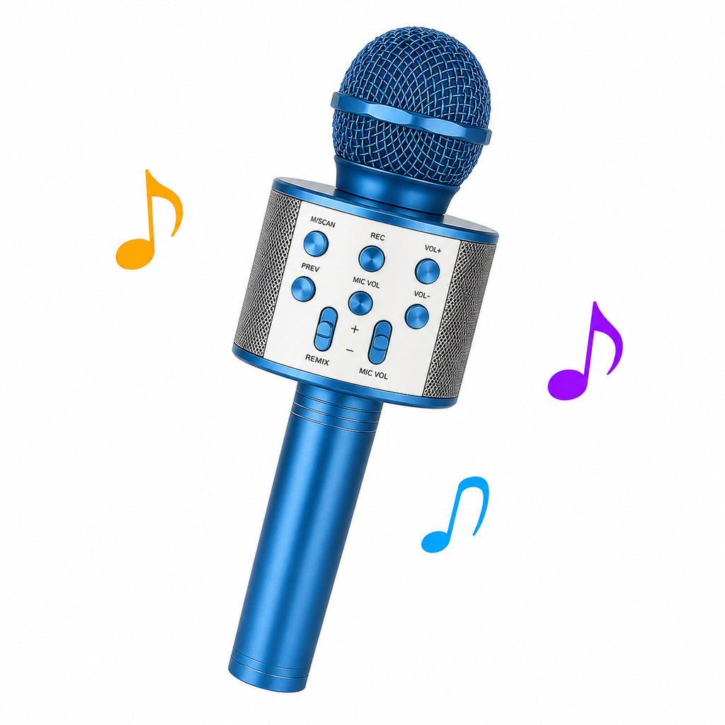Microfone Karaokê Infantil WS858 Bluetooth com LED Colorido Portátil