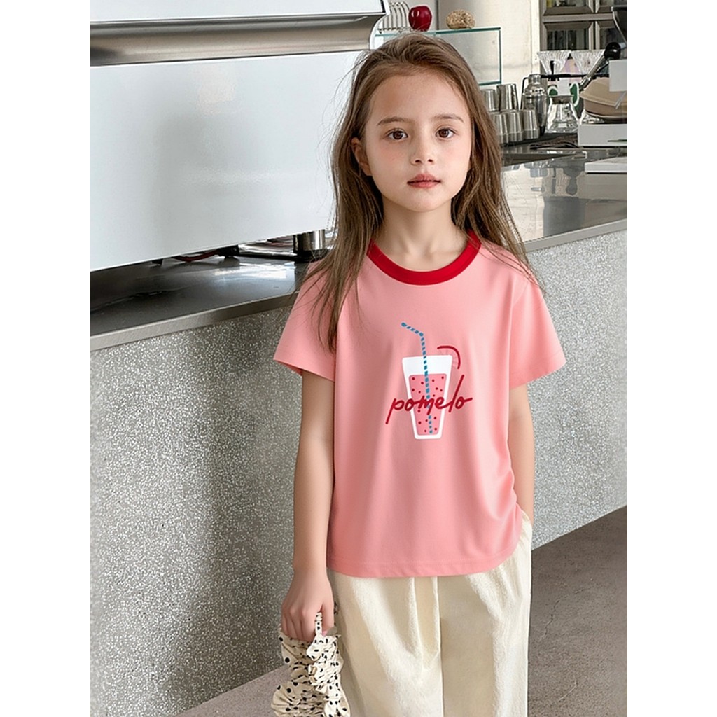 27home Comércio Exterior Roupas Infantis Crianças Puro Algodão Camiseta de Manga Curta Meninas Verão Novo Estilo Roupas 