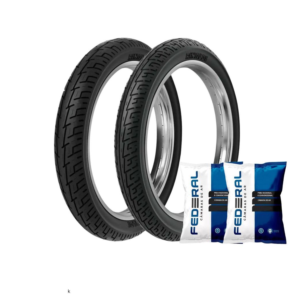 Par Pneu Moto Rinaldi 80/100-14 BS32 + 60/100-17 BS32 + Câmara de Ar Federal M0514 + M0417 Biz 100