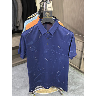 Bean Home recorte lapela camisa POLO de manga curta masculina verão respirável impresso negócios Casual topo confortável