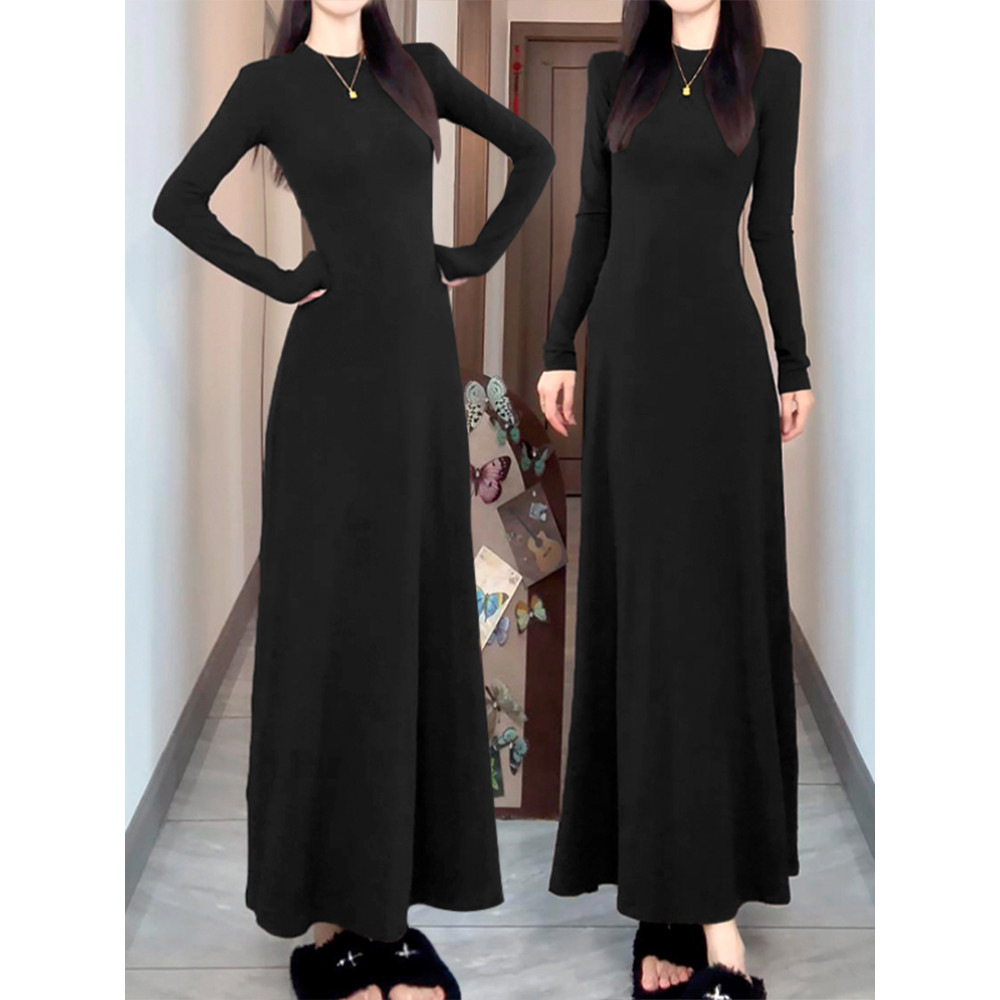 T elegante magro-ajuste vestido de manga comprida feminino outono inverno cintura estreita mais magro olhar pequeno até 