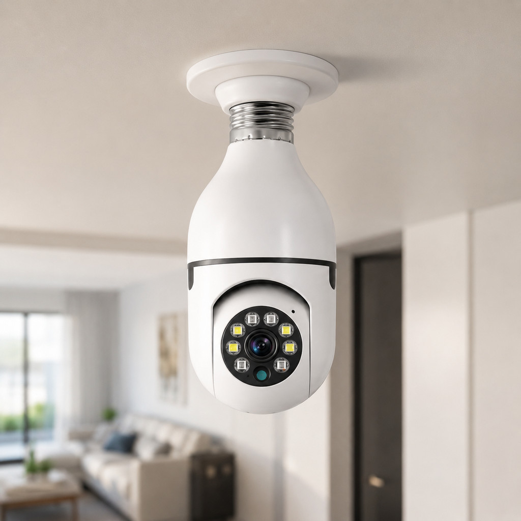 Câmera Segurança Lâmpada WiFi 1080P HD IP Visão Noturna Controle Yousee App Monitoramento