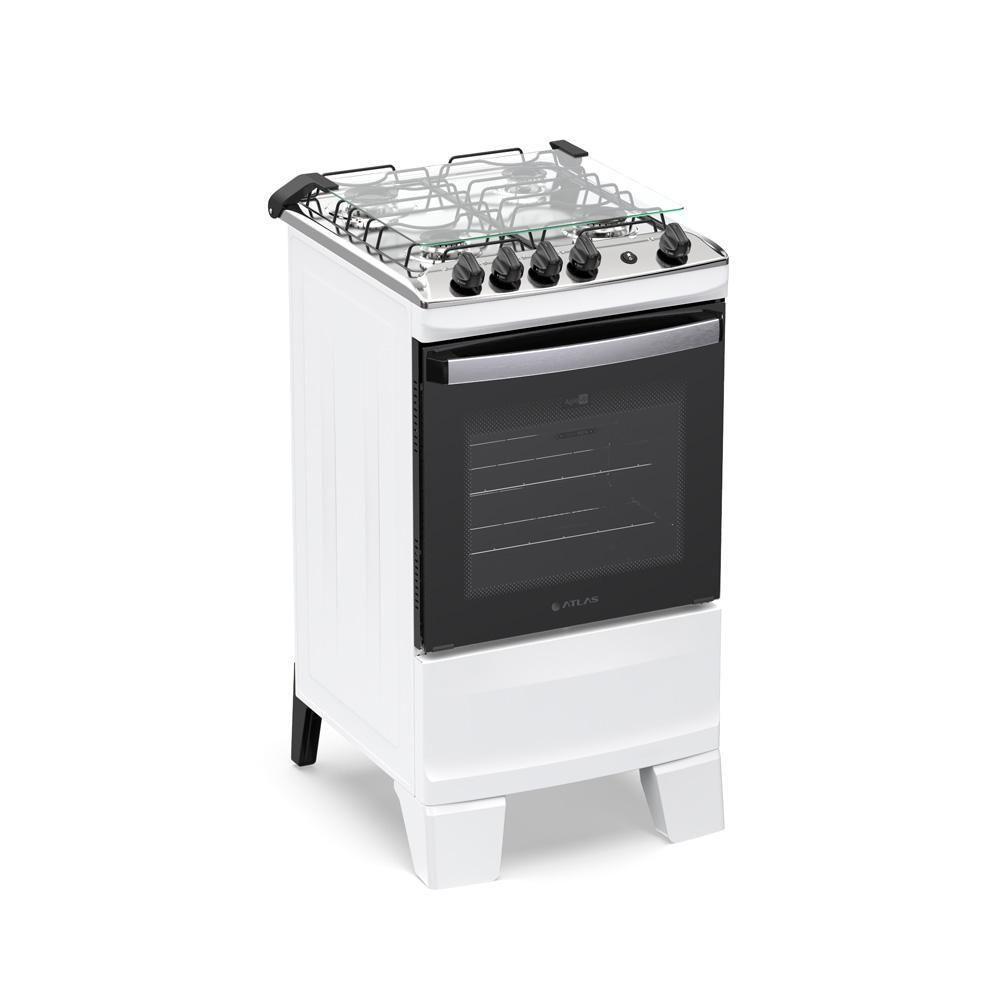 Fogão 4 Bocas Atlas Agile Up Com Mesa De Inox A Gás Bivolt Branco
