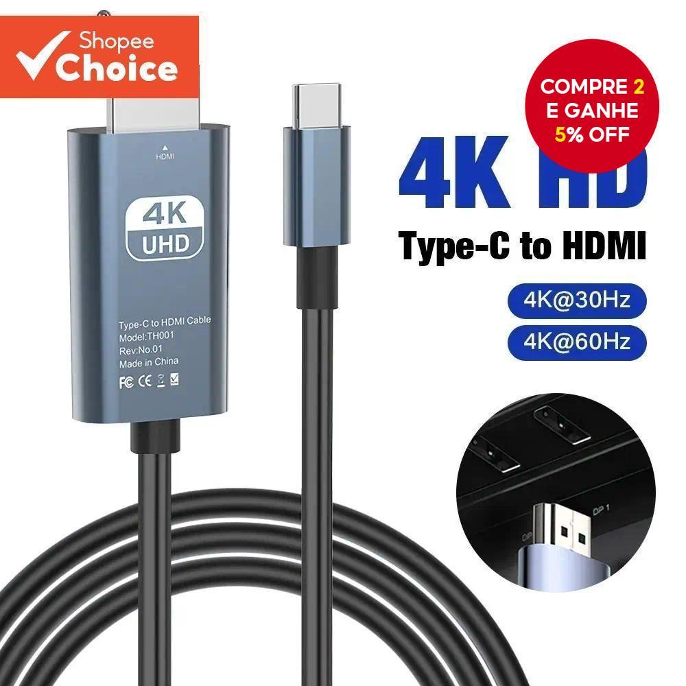 Cabo USB C Para HDMI De Alta Velocidade 4K @ 60 Hz/30 Adaptador Ultra Conversor Smartphone Tablet