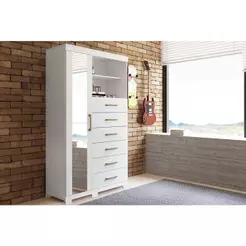 Cômoda Casal Marabá 1.6 c/ 1 Porta 2 Nichos e 6 Gavetas c/ Espelho e Pés Branco - Santos Andirá