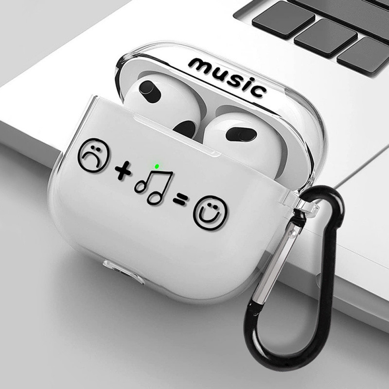 Fone de ouvido Bluetooth com design de nota musical e emoji sorridente para AirPods Pro 2, 3, AirPods 4, AirPods 3, 1/2.