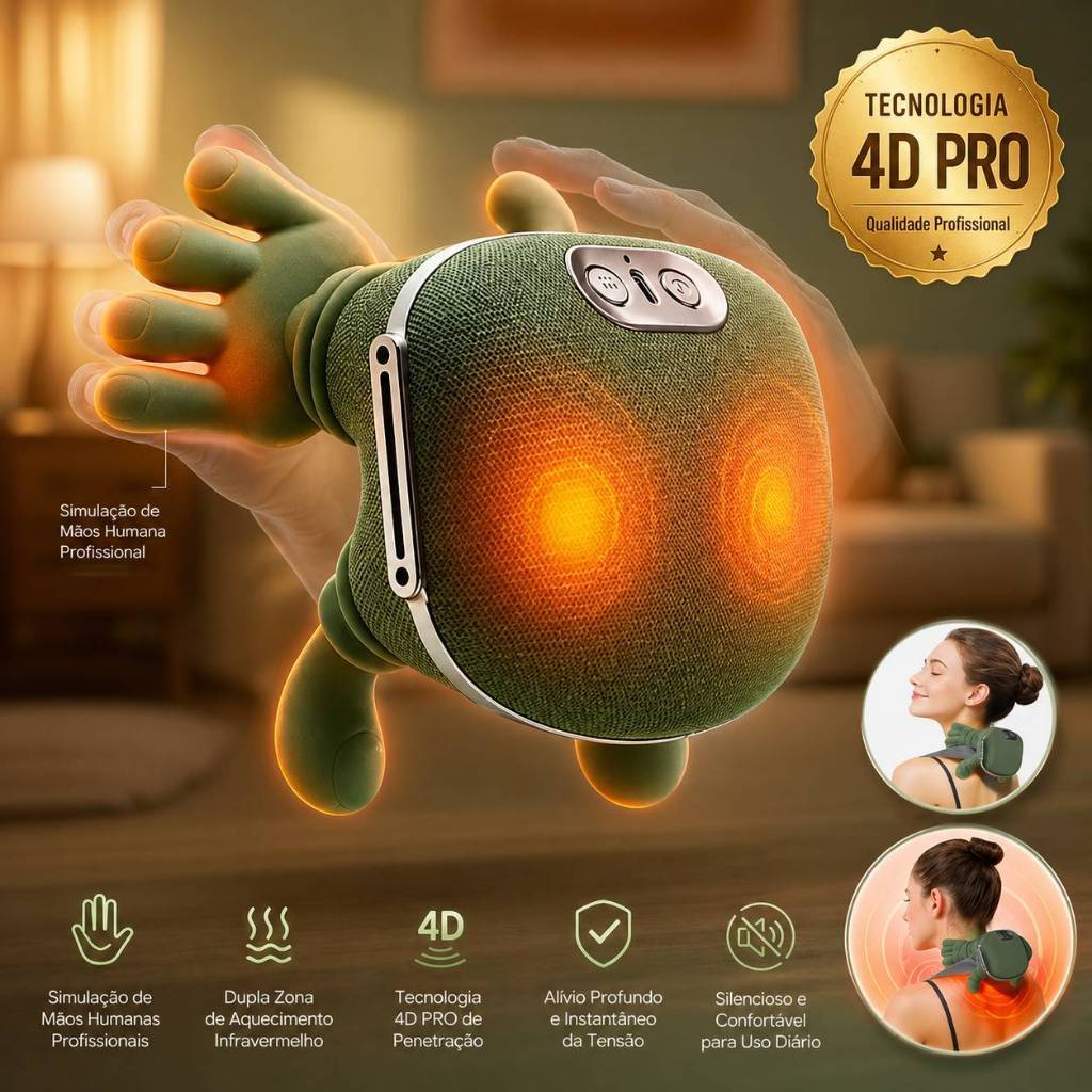 Massageador Pescoço E Ombro 4D Aquecimento Simulação Humana Recarregável Alívio Dores Tensãoão