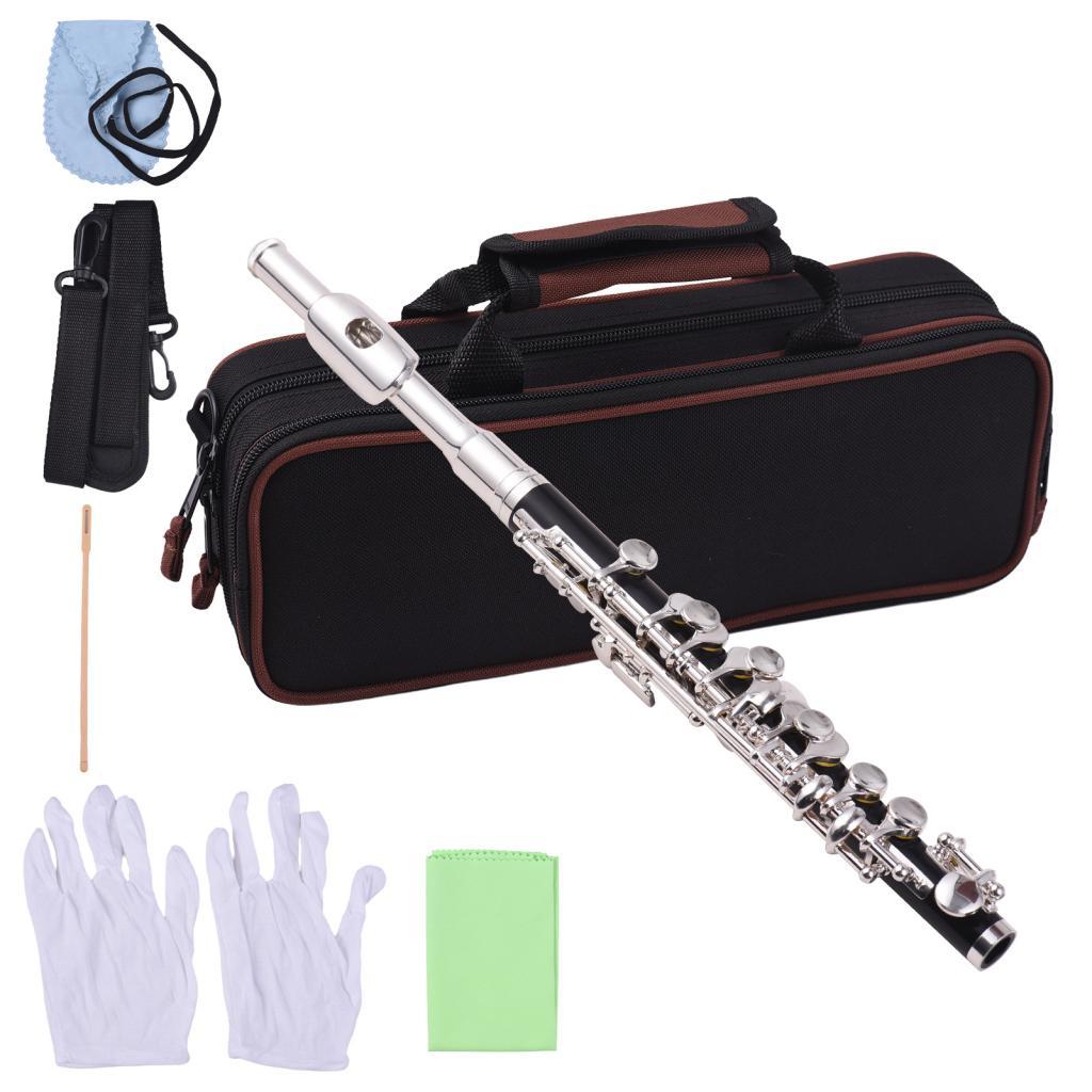 Instrumento Flauta Piccolo ABS Tubo Branco Cobre Banhado a Prata Chave C para Alunos Iniciantes com Caso Difícil Pano e