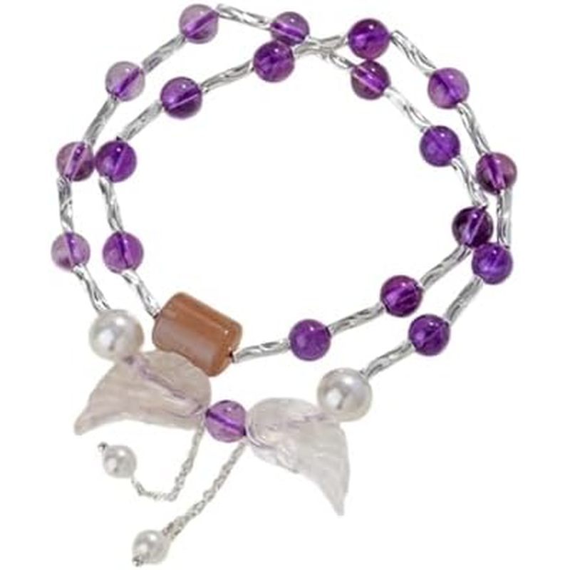 DorkTees (Z922 Ametista Asas de Cristal Branco Pulseira de Círculo Duplo) Ametista Natural Asas de Cristal Branco Círcul