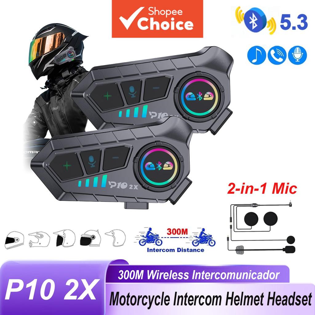 1/2 peças fone de ouvido intercomunicador para capacete de moto Bluetooth 5.3, para 2 pilotos, viva-voz sem fio,