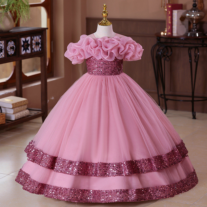 Vestido Princesa Infantil Longo Ombro a Ombro – Vestido de Festa Luxo para Menina