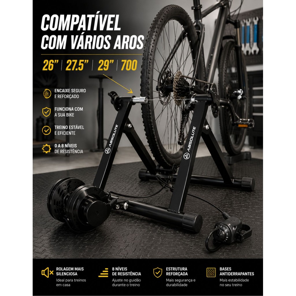 Rolo De Treino Bike Absolute Wild 8 Magnético Aro 26 27.5 29 700 Treinamento Indoor
