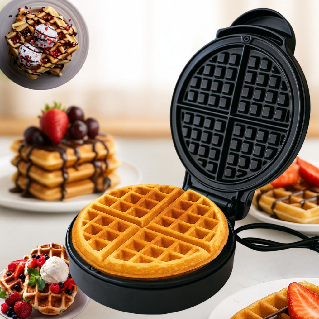 Máquina Waffle Elétrica Portátil Panqueca Automático maker wafer Antiaderente Assar Premium 1000W